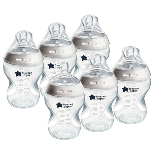 Image of Tommee Tippee Natural Start Baby Bottles for 0m+, Pack of 6 260ml Baby Bottles, with Slow Flow Breast-Like Teat for a Natural Latch, Self-Sterilising and BPA Free, Baby Feeding Essentials