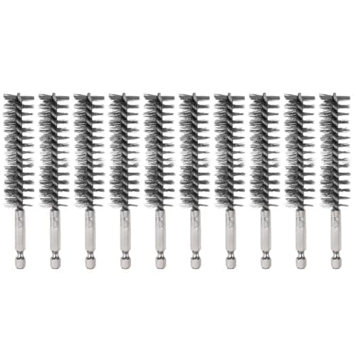 Image of sourcing map 10Pcs 304 Stainless Steel Bore Brush 20mm Dia 4.5" Long Cleaning Twisted Wire Brush with Handle 1/4" Hex Shank for Tubes Ports Bearings, Silver