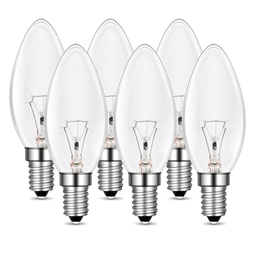 Image of Caldarax 6 Pack E14 Small Screw Candle Light Bulbs, Dimmable SES E14 Light Bulb, Warm White 2700K, AC 220-240V, 600 Lumen, Clear C35 Candle Bulbs, for Ceiling Chandelier, Desk Lamp