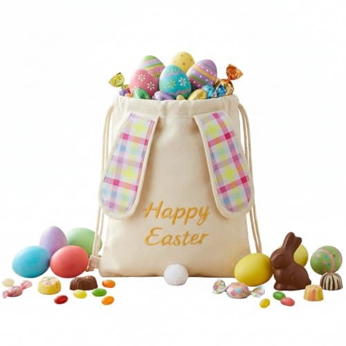 Image of Joyesplay Easter Bags,Easter Baskets Rabbit Ear Decoration Drawstring Backpack,Rabbit Tail Drawstring Bags,Ideal for Party Gift Wrapping (Pink 1)
