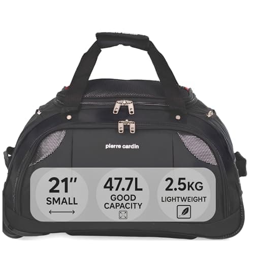 Image of Pierre Cardin Lightweight Roller Holdall with Wheels - Small Duffle Bag Durable Stress Tested Wheels | Trolley & Grab Carry Options | Travel Wheeled Duffel Bags CL769 (Small 21")