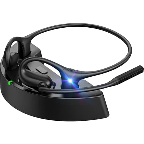 Image of JabNecter Open Ear Headphones with Mic, Wireless Headset with Charging Dock & Noise Canceling Mic, Wireless 5.4 Headset with Mic, Lightweight Air Conduction Headphones for Work, Workout, Driving, Call