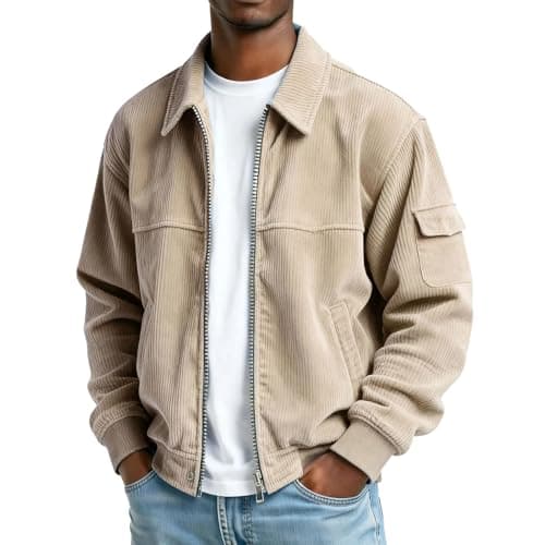 Image of Fleece Lined Jacket Mens Men's Wax Jacket for UK Winter Fleece Lined Waterproof Windproof Parka with Lapel Collar and Pockets for Countryside Shooting, Hunting, and Walking Lumberjacket Khaki M