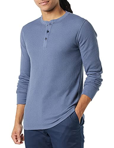 Image of Amazon Essentials Men's Slim-Fit Long-Sleeve Waffle Henley Shirt, Indigo, XL