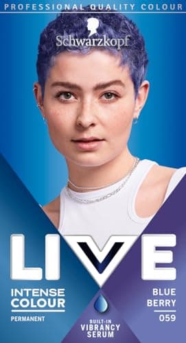 Image of Schwarzkopf LIVE Intense Colour Berry Blue Permanent Hair Dye 059, Long Lasting Blue with Built In Vibrancy Serum for up to 100% Grey Coverage