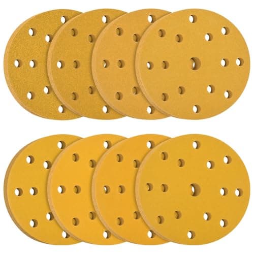 Image of Flintronic 80PCS 150mm Sanding Discs, 15 Hole Hook and Loop Sanding Pads for Random Orbital Sander, 80/120/180/220/320/400/600/800 Mixed Grits Orbital Sander Discs (Yellow)