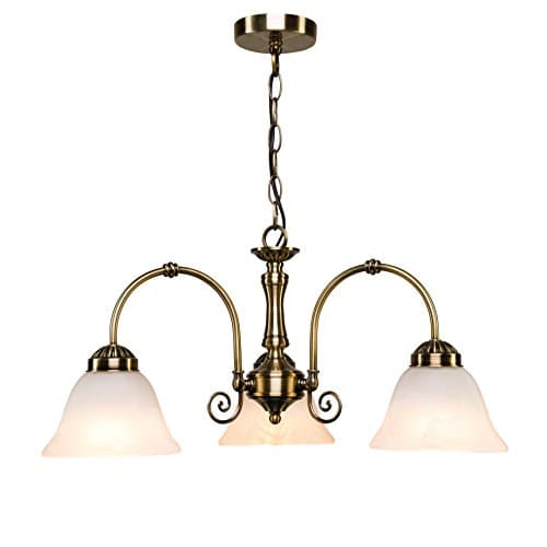 Image of Lighting Supermarket Elegant Diner Ceiling 3 Light Pendant - Antique Brass - Alabaster Glass