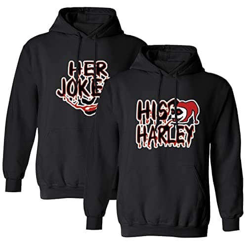 Image of KMCOJIA Joker Matching Couple Hoodie,Long Sleeve Thick His & Hers Pullover Hooded Sweatshirt with Pocket(Pack of 1) Harley-Black-XL