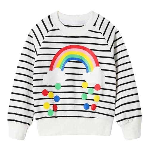 Image of Dinopjs Girls Sweatshirt Rainbow Stripe Pullover Tops Kids Cotton Shirt Jumper Long Sleeved Christmas Clothes for Children 3-8 Years