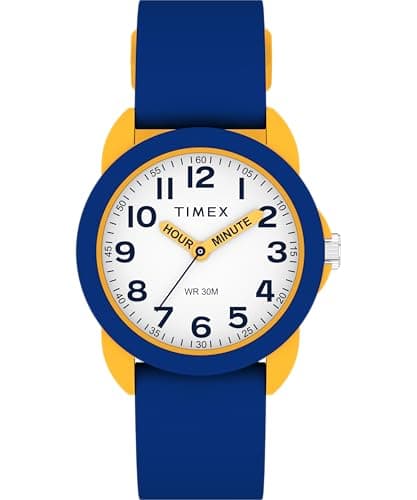 Image of Timex Kids Time Machines 30 mm Watch, Blue Silicone Strap White Dial Yellow Case TW2W92100