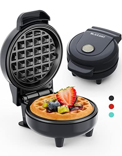 Image of Waffle Maker Mini Small Compact Design, Breakfast Waffle Iron Machine Nonstick Coating, Snack Chaffle Hash Browns Round 4 Inch 550W, Grey BLAZANT