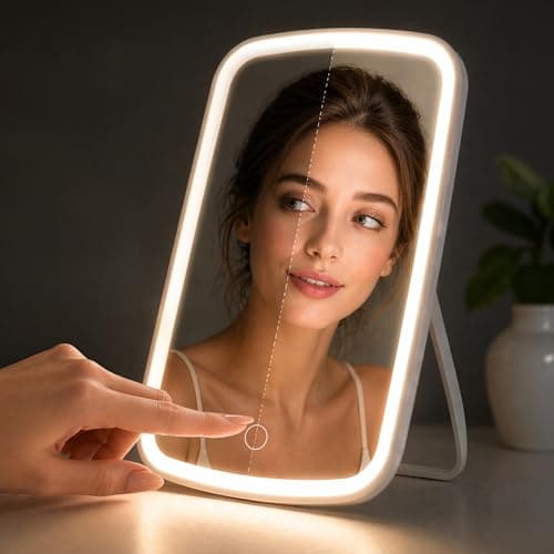 Image of LIVIVO LED Makeup Mirror with Lights - USB-C Rechargeable Cosmetic Mirror - Freestanding Light Up Mirror with 3 Lighting Modes - Adjustable Angle Portable Mirror – White