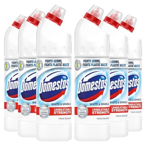 Image of Domestos Thick Bleach White and Sparkle Multi-Purpose Disinfectant Anti-Bacterial Surface Cleaner Gel Limescale Remover for Toilet, Bathroom and Kitchen, 750ml (Buy 6)