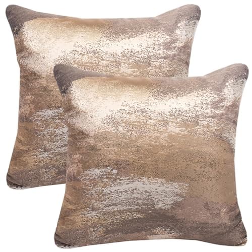 Image of HOSTECCO Abstract Cushion Covers 45x45 cm Set of 2 Gold Champagne Jacquard Cushion Cases Luxury Decorative Pillow Covers for Sofa Couch