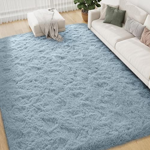 Image of FVVRAX 140x200cm Ultra-Plush Duck Egg Blue Shaggy Rugs for Living Room & Bedroom – Machine Washable Luxury Carpet, Non-Slip Fluffy Floor Mat for Cosy Homes, Nursery & Dorm Decor