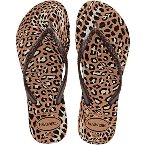 Image of Havaianas Slim Animals Women's Flip Flop, Rose Gold/Cafe, 1/2 UK