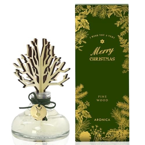 Image of Aronica Christmas Diffuser 120ml / 4floz- Pine Wood Scent, Classy Xmas Evergreen Tree Oil Decor, Fancy Winter Holiday Home Reed Diffuser, Fir Frasier Smell, Green Themed High End Gifts