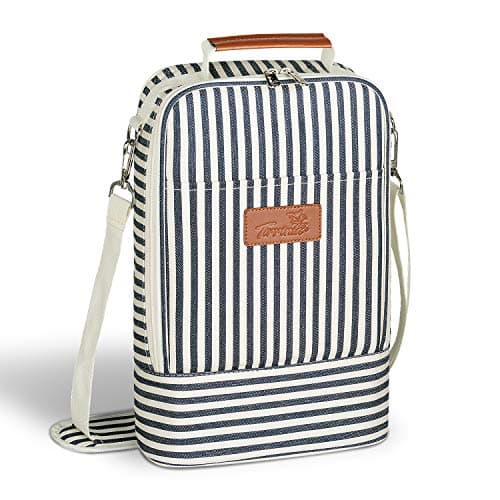 Image of Kato Tirrinia Insulated 2 Bottle Wine Cooler Bag - Wine Cooler Tote Carrier for Picnic, Beach, Wine Lover Gift, Stripe