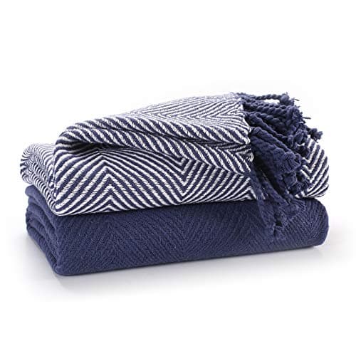 Image of EHC Luxury Throws for Sofa Cover Couch Blanket Pack of 2, Navy Blue Throw -125x150cm
