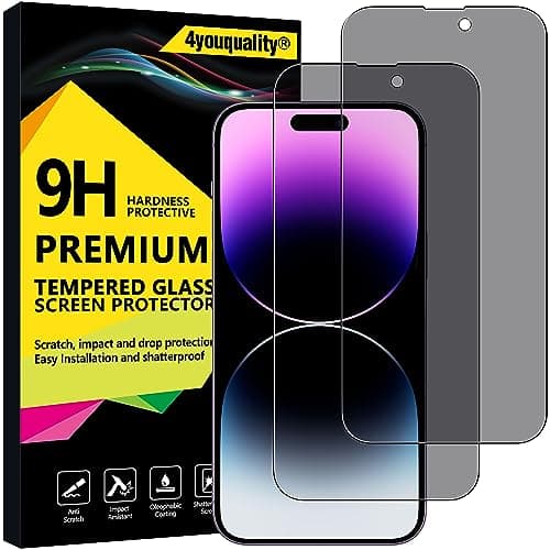 Image of 4youquality Privacy Screen Protector for iPhone 14 Pro Max (6.7-Inch), Anti Spy Tempered Glass Film, 2-Pack, [LifetimeSupport][Anti-Spy][Impact-Resistant][Anti-Scratch]