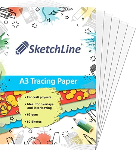 Image of SketchLine Tracing Paper A3 Size 50 Sheets (63gsm) with High Transparency & Optimum Thickness for Drawing, Sketching & Dressmaking, White…
