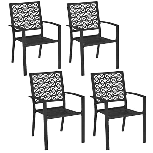 Image of Yaheetech Set of 4 Outdoor Dining Chairs with Armrests and Metal Frame, Stackable Heavy-Duty Steel Bistro Chairs Modern Design for All Weather Garden, Lawn and Yard