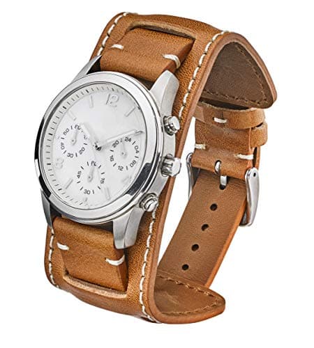 Image of ALPINE Genuine Vintage Leather Cuff Watch Strap - Black, Brown, Tan in Sizes 20mm, 22mm & 24mm - (TAN - 22MM)