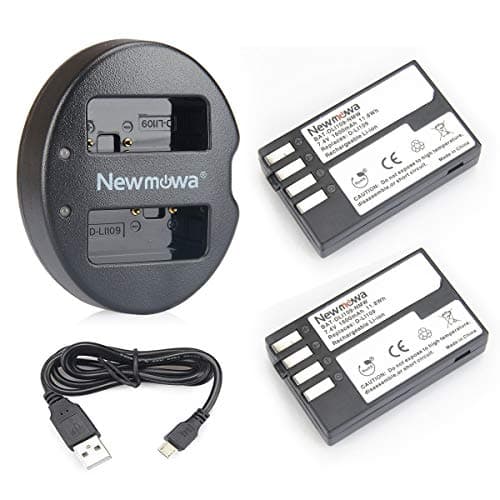 Image of Newmowa D-Li109 Replacement Battery (2-Pack) and Dual USB Charger for Pentax D-Li109 Pentax K-R KP K-30 K-50 K-500 K-S1 K-S2