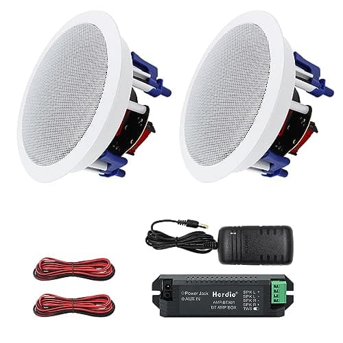 Image of Herdio 5.25 Inches 300 Watts Round Bluetooth Ceiling Speakers 2 Way Flush Mount Sound Bathroom Speaker For Bedroom Home Living Room