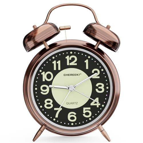 Image of CHEREEKI Kids Alarm Clock with Twin Bell and Large Digits, Loud Battery Retro Alarm Clock with Night Light for Bedside, Bedroom