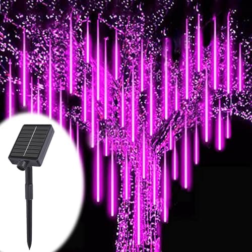 Image of ACESOME Solar Outdoor Christmas Lights, Meteor Shower Lights, 30CM 8 Tube Icicle Lights Outdoor, Waterproof Falling Rain Light for Halloween, Xmas Decorations, Window, Wedding & Party (Purple)
