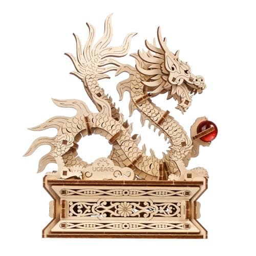 Image of UGEARS Wood Dragon 3D Puzzle - Model Building Kits Puzzle Box with Secret Drawer - Chinese 3D Dragon Wooden Puzzles for Adults Hobbies for Men - Wooden Model Kits For Adults to Build for Fathers Day
