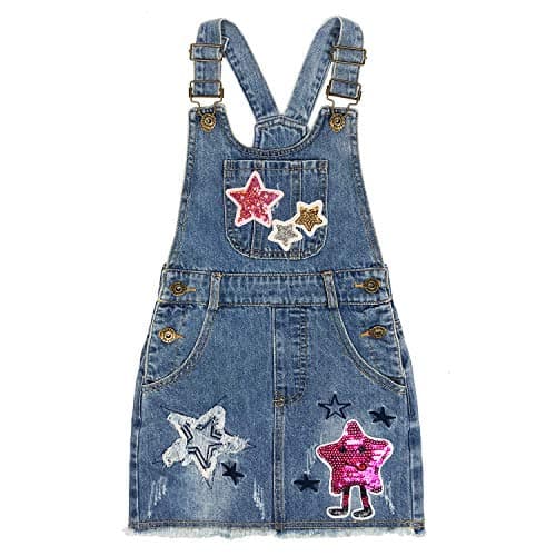Image of Peacolate 4-9T Little&Big Girls Suspender Overalls Star Denim Dress(6T,Star)