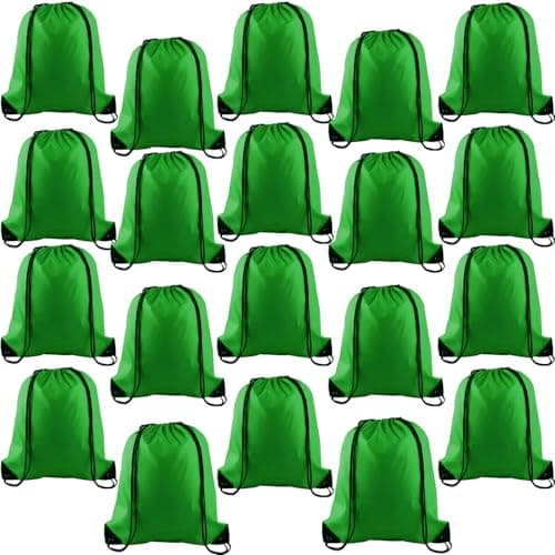 Image of LOSYHU 20 Pack Drawstring Bags String Backpack Bulk Sack Cinch Bag Drawstring Backpack Bags Sport String Gift Bag for Gym Traveling, Green