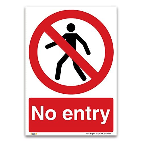 Image of No Entry Safety Sign A4 (297 x 210 mm) – Bold Clear PVC Prohibition Sign for Restricted Access – Durable, Weatherproof, EU & UK Compliant BS EN ISO 7010 Safety Standards