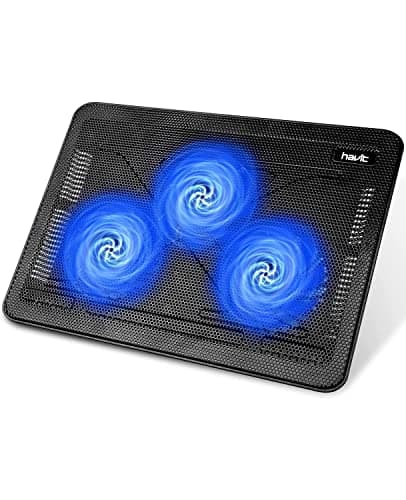 Image of havit Cooling Pad 12"-17" Laptop air Cooler with 3 Ultra Quiet Fans, Ergonomic Comfort Notebook Cooler with 2 USB Ports, HV-F2056, Black & Blue