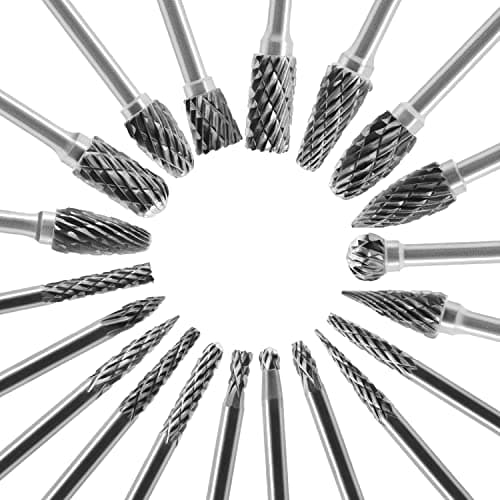 Image of Tungsten Carbide Burr Set 1/8 (3 mm) Shank, Die Grinder Bits, 20 PC Cutting Burr Bits for Dremel, Double Cut Rotary Burr Set for Metal Carving, Engraving, Drilling, Polishing