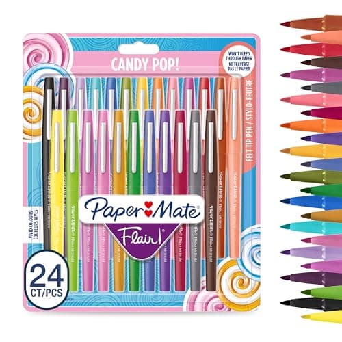 Image of Paper Mate Flair Felt Tip Pens | Medium Point (0.7 mm) Marker Pens | Assorted Candy Pop Colouring Pens | For Kids & Adult Colouring, Journalling & More | 24 Count