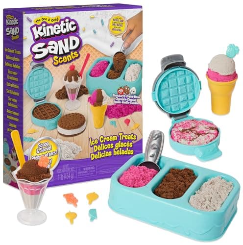 Image of Kinetic Sand Scents, Ice Cream Treats Playset with 3 Colours of All-Natural Scented Sand and 6 Serving Tools