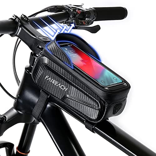 Image of Faireach Bike Handlebar Bag with Mobile Phone Holder, Bicycle Frame Top Tube Pouch, Waterproof Cycle Cell Phone Mount with Touch Screen Window, for iPhone Samsung Smart Phone up to 6.8''