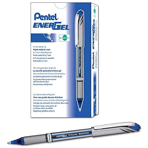 Image of Pentel Energel Plus Metal Tip Liquid Gel Rollerball Pen 0.7mm Blue BL27-C (12 Pack)