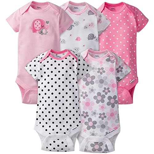 Image of Gerber Baby Girls 5-Pack Short Sleeve Variety Onesies Bodysuits
