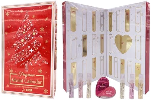 Image of ADVENT CALENDAR CHRISTMAS FRAGRANCES FOR WOMEN (RED) 24 days countdown Gift for her by Saffron London