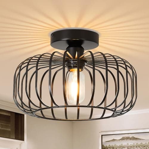 Image of FORCOSO Ceiling Light Fitting, Metal Black Light Shade Semi Flush Modern Chandelier Lampshade, E27 Lighting Fixture for Living Room Bedroom Hallway Kitchen Dining Room