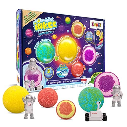 Image of INKEE Space Kids Bath Bombs with Surprise Toys – Solar System Planet Collection, 5 Bubble Bath Bombs with Scents – Fun Bath Toys and Gift for Children Ages 3+