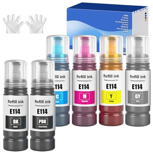 Image of 6 Color 114 Ink Compatible with Epson 114 Ink Cartridges Bottle Multipack for EP ET-8500 ET-8550 Ink Tank Printer (6 Pack, Black/Photo Black/Cyan/Magenta/Yellow/Grey)