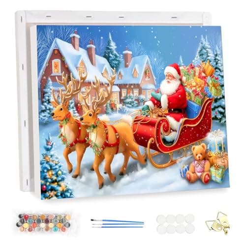 Image of MEIYUDA Christmas Paint by Numbers for Adult with Frame Santa Claus, Christmas DIY Canvas Oil Painting Kit for Beginner, Arts and Crafts Drawing Paintwork for Home Wall Decor 35x25cm