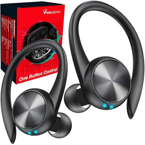 Image of Wireless Earbuds, 60H Playtime LED Display Wireless Ear buds with Earhooks HiFi Stereo Deep Bass, Bluetooth 5.3 Headphones with Cancelling Mic, in Ear Earphones for Sport/Gym/Running/TV, USB-C