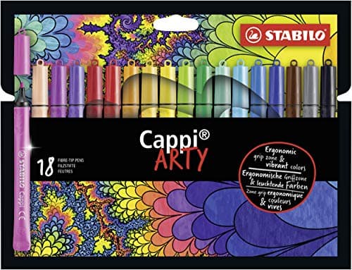 Image of STABILO Cappi - Fibre-Tip Pen with Cap-Ring - ARTY - Pack of 18 - Assorted Colours with 2 Cap-Rings