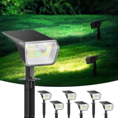 Image of Linkind Solar Motion Sensor Light Outdoor, IP67 Waterproof Solar Stake Lights, Solar Spotlight for Pathway, Patio, Yard, Warm & Cool White Switchable, 8m/120°PIR Detection, Wall & Ground Mount, 6 Pack